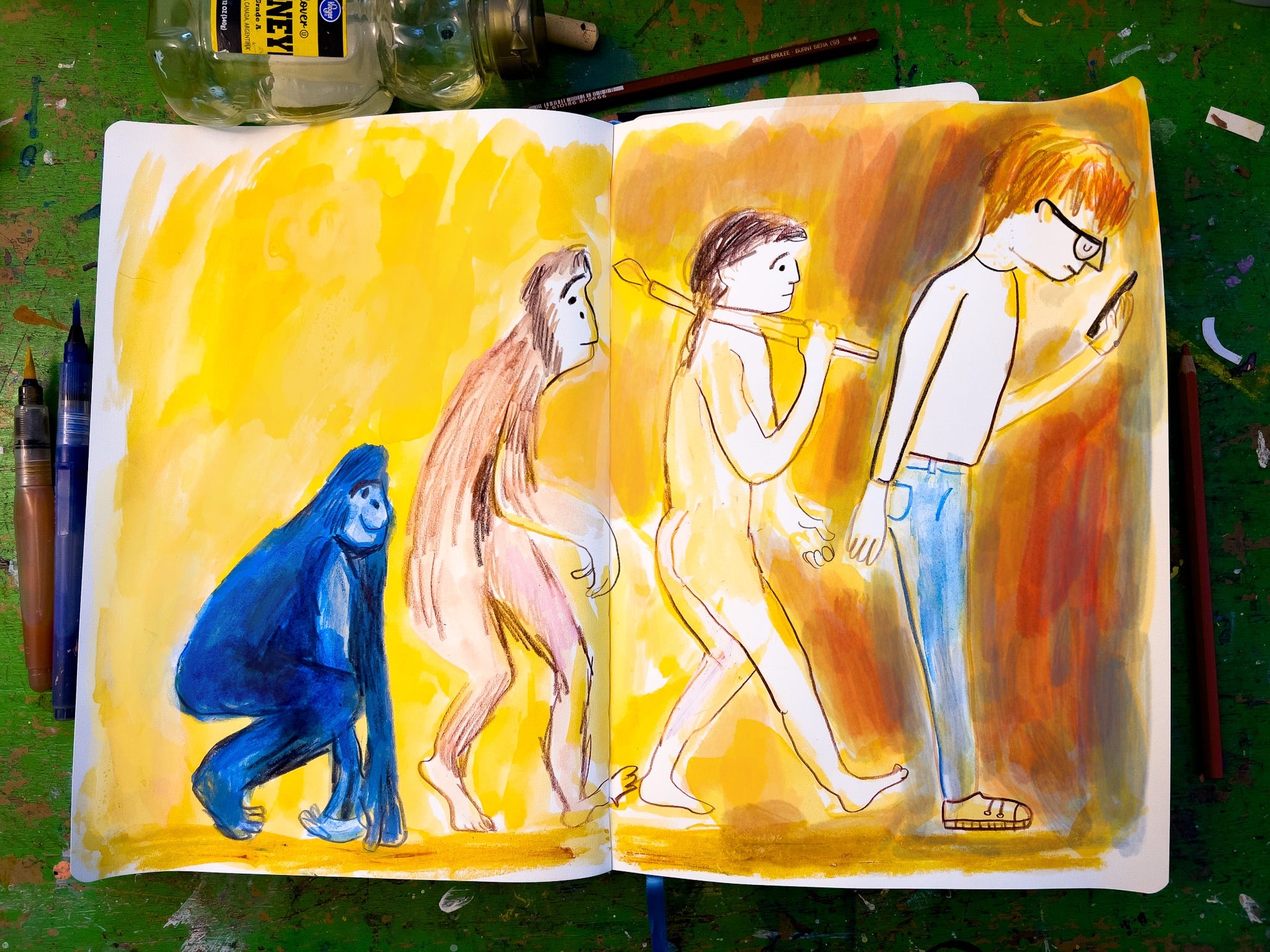 a sketchbook illustration of evolution by Beth Spencer