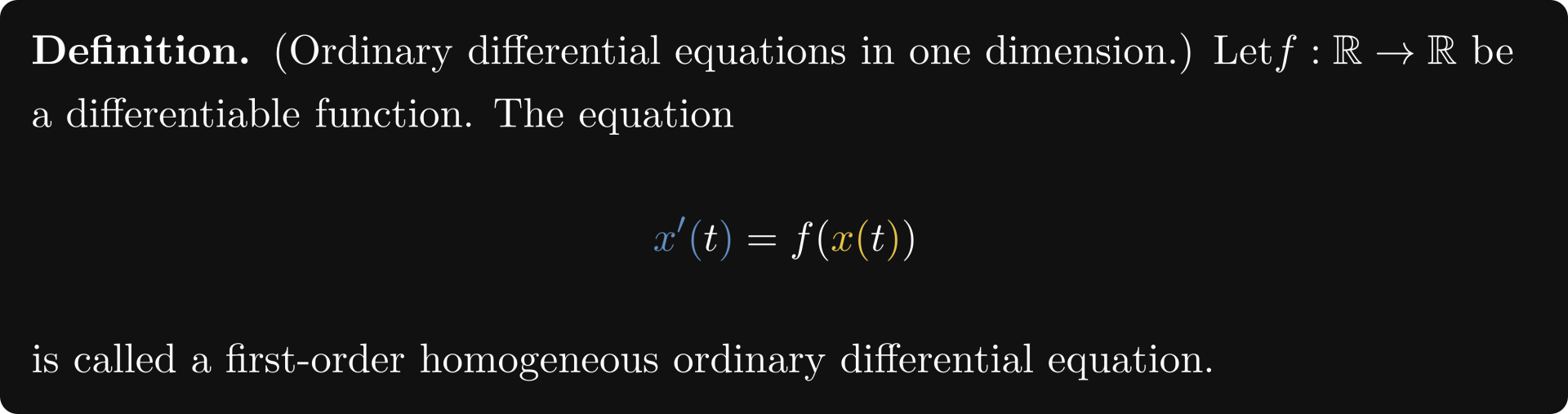 Definition of the ordinary differential equation