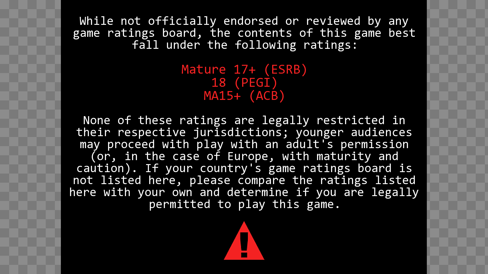mobile version of the ratings warning in soundless, with the gutters on the sides being transparent squares