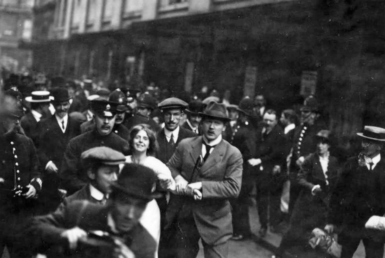 Unknown photographer, Annie Kenney (an Oldham cotton mill worker) arrested in London, April 1913