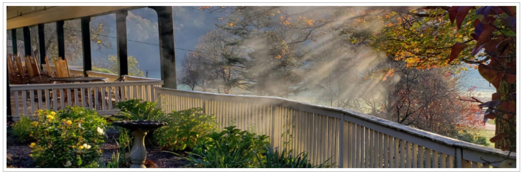 morning view from porch at the Inn at Valle Crucis