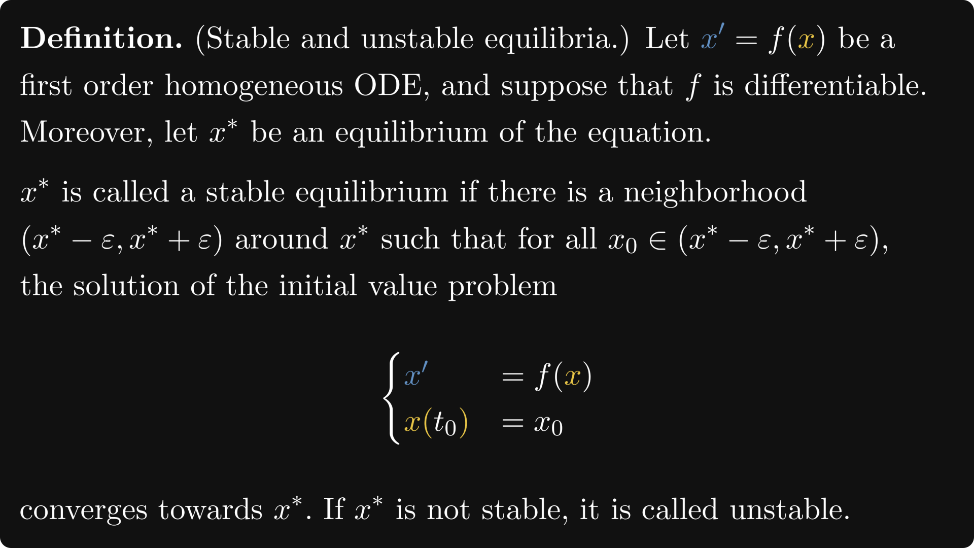 Stable and unstable equilibria