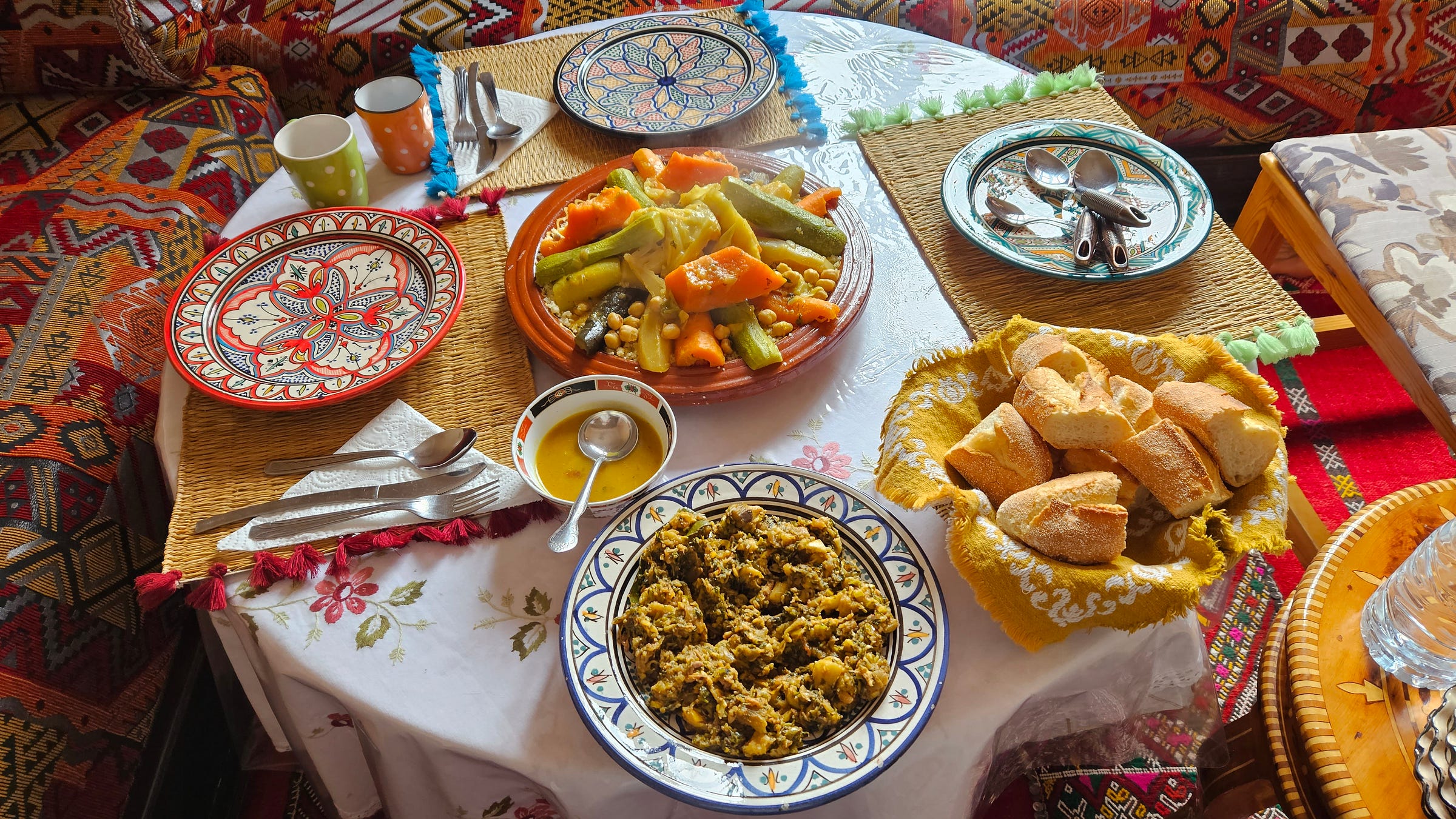 View of the delicious food that we prepared in Latifa's cooking course in Essaouira