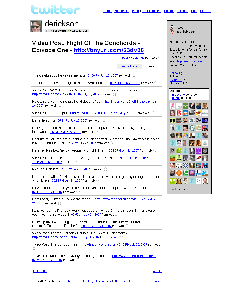 Screenshot of the 2007 version of Twitter