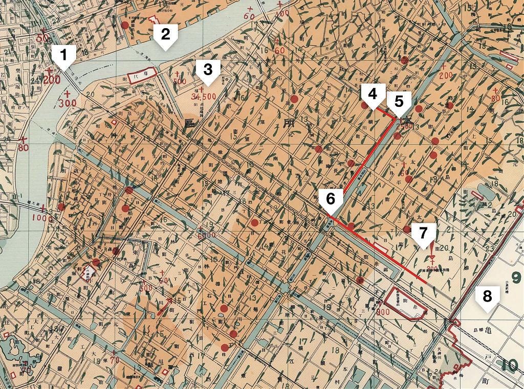 Map of fires in Honjo, Tokyo after the Great Kantō Earthquake of 1923
