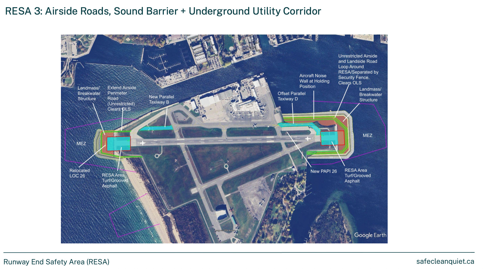 Overhead view of the proposed runway extensions at island airport