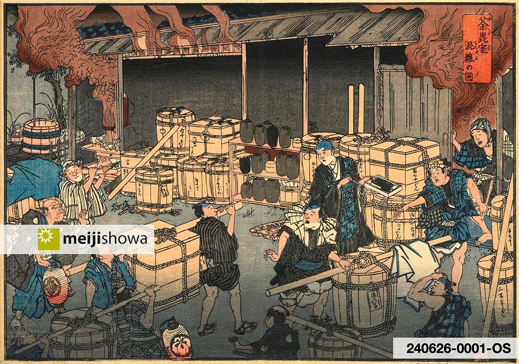 Illustration of coffins of cholera victims piling up during the cholera epidemic of 1858 (Ansei 5)