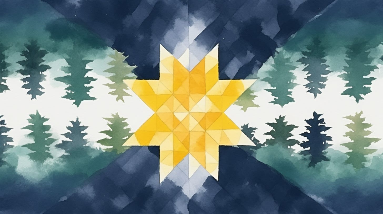 A watercolor sketch rendering of a possible Appalachian flag featuring the quilt star in the middle.