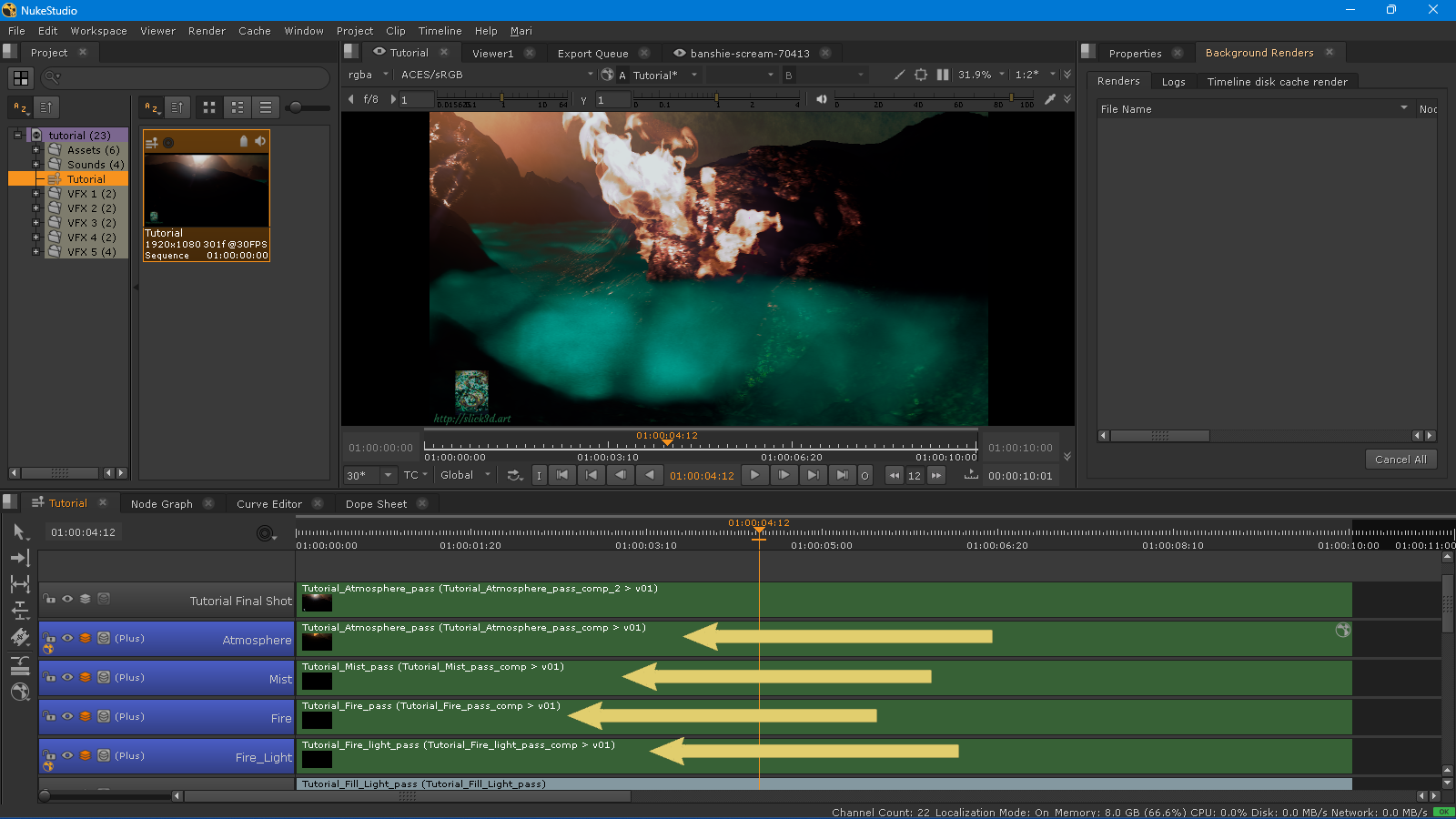 The Nuke composition: full control of each layer. Fantastic.