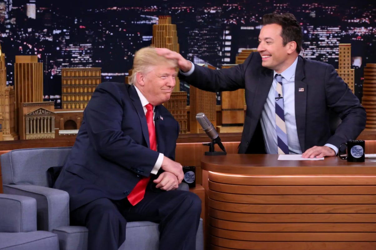 Jimmy Fallon rustling Trump's hair