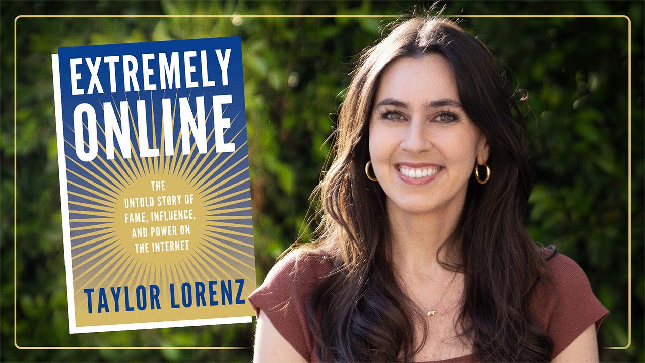 Taylor Lorenz pictured alongside her new book, Extremely Online (Simon & Schuster)