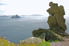 Tim Skellett on Twitter: "Another old photo of mine, from Skellig Michael,  with Wailing Old Woman rock at foreground side, & the sister island of  Little Skellig (Sceilig Bheag), mainland behind that.