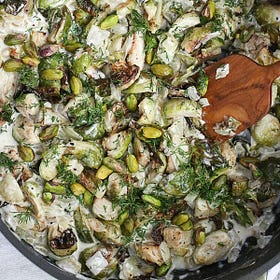 Creamy Dill Pistachio Brussels Sprouts