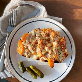 Broiled Creamy Bean & Squash Toasts