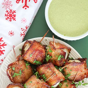 Bacon Wrapped Sea Scallops with Chili Basil Mango Dipping Sauce
