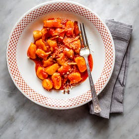Ricotta Gnocchi with Tomato and Guanciale Sauce