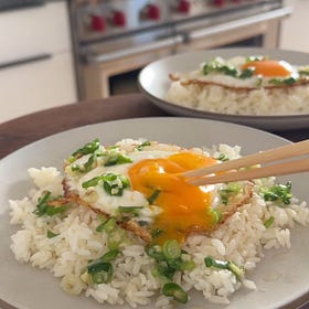 Seared Scallion Oil with Eggs & Buttered Rice
