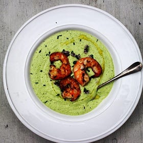 Recipe: Chilled Courgette and Yoghurt Soup with Barbecued Prawns
