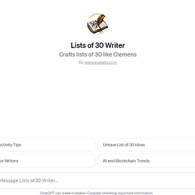 “Lists of 30 Writer” GPT Agent