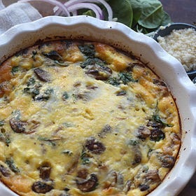 Spinach Mushroom and Three Cheese Crustless Quiche