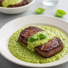 Cube steak in a creamy pesto sauce