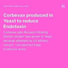 Corbevax produced in Yeast to reduce Endotoxin