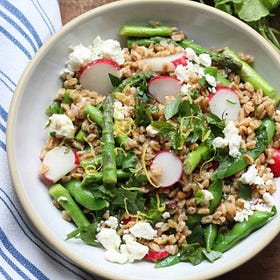 Spring Farro with Asparagus, Snap Peas and Radishes 