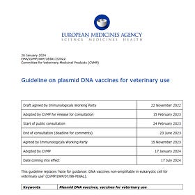 GMO Animals? European Medicines Agency (EMA) Pushes Plasmid DNA Vaccines for Veterinary Use