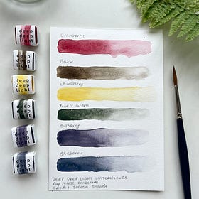 Swatching of 'Deep Forest' Palette, from Deep Deep Light Watercolours 