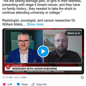 DEVASTATING: “We Have Never Seen So Many Young Women Presenting With Stage 4 Cancers” – Dr. William Makis 