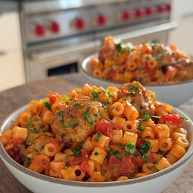Mini Chicken Meatballs with Ditalini & Parmesan Marinara