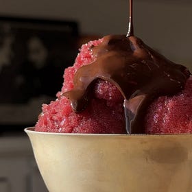 Spiced Pomegranate & Blood Orange Sorbet with Magic Chocolate Shell