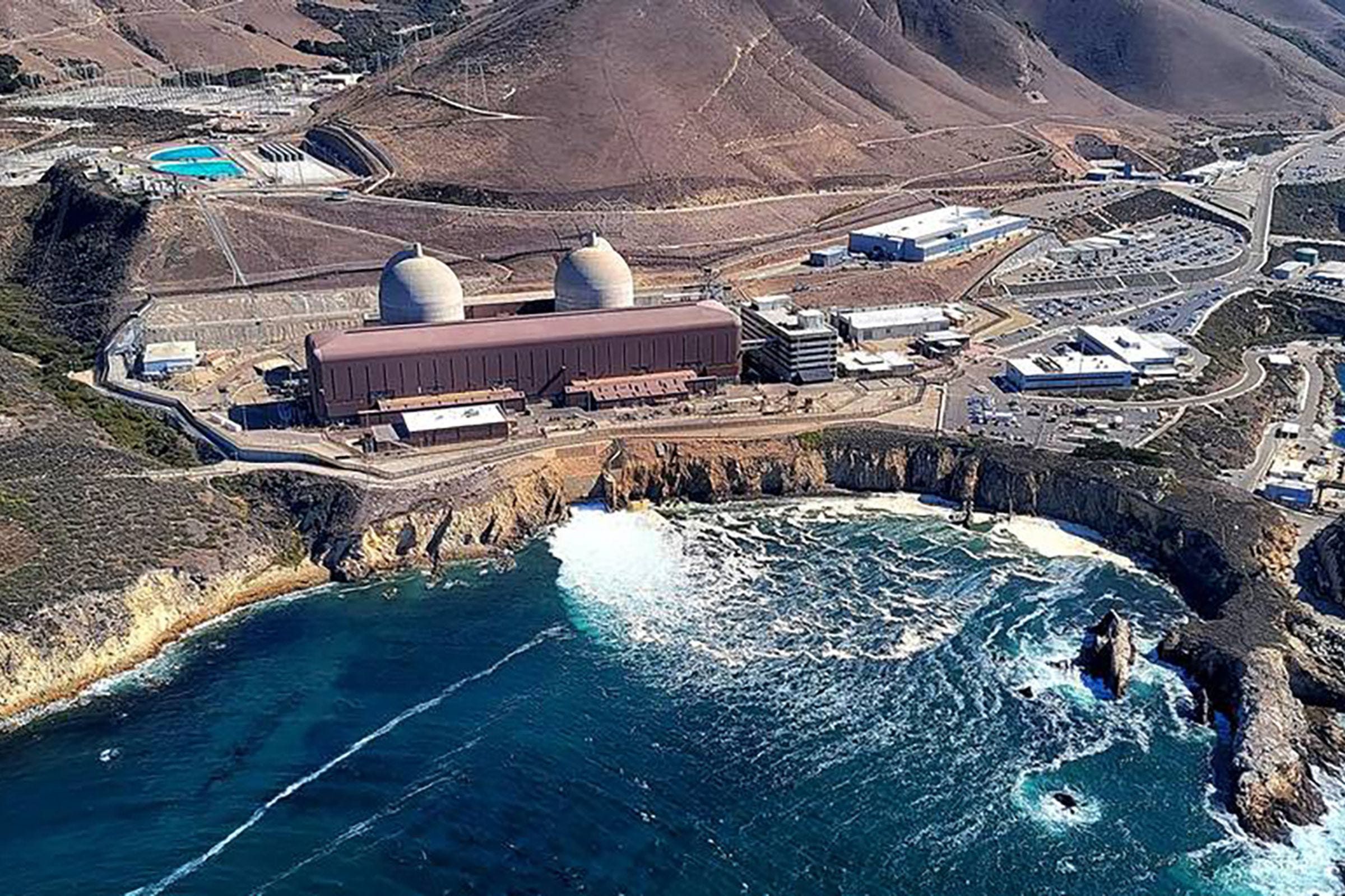 Aerial view of a nuclear power plant on the coast of California.