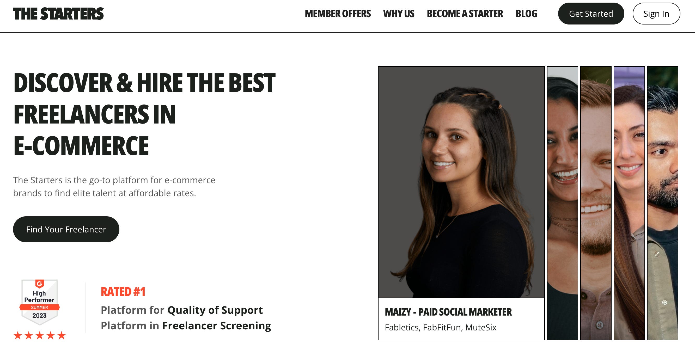 Screenshot of the website "The Starters"