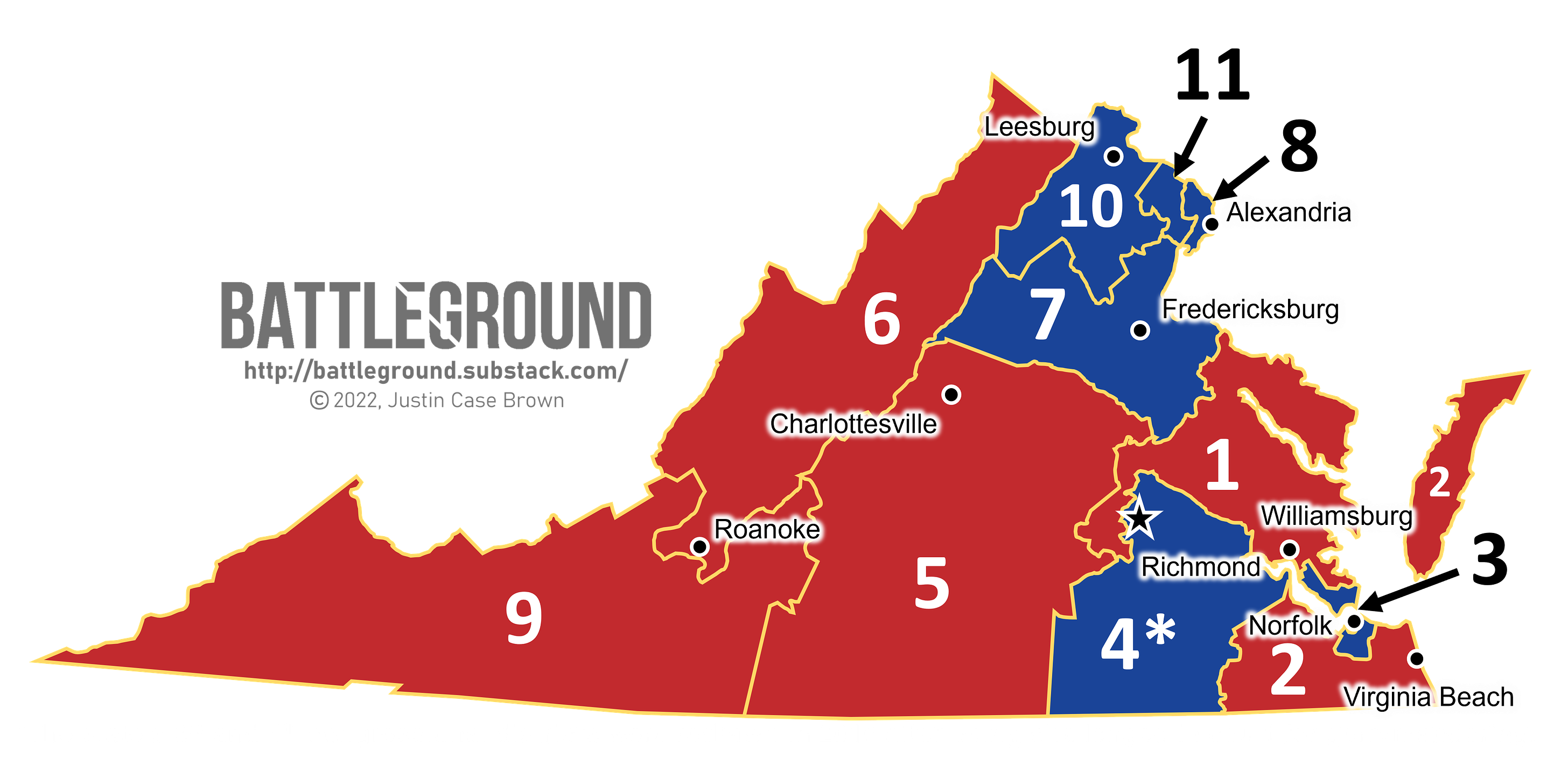 Virginia 2022 US House Races Map