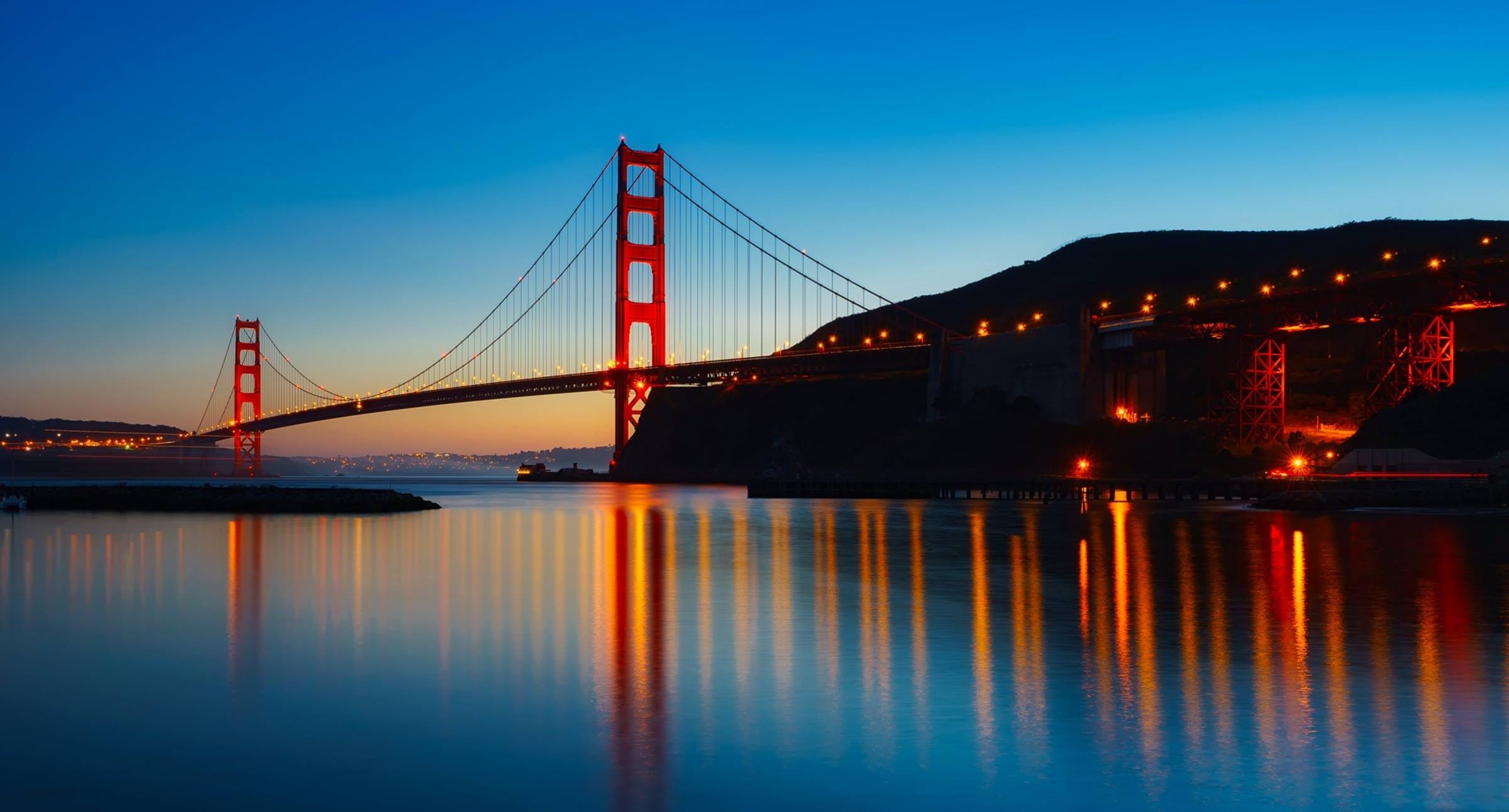 Free san francisco california golden gate bridge night relection - Image