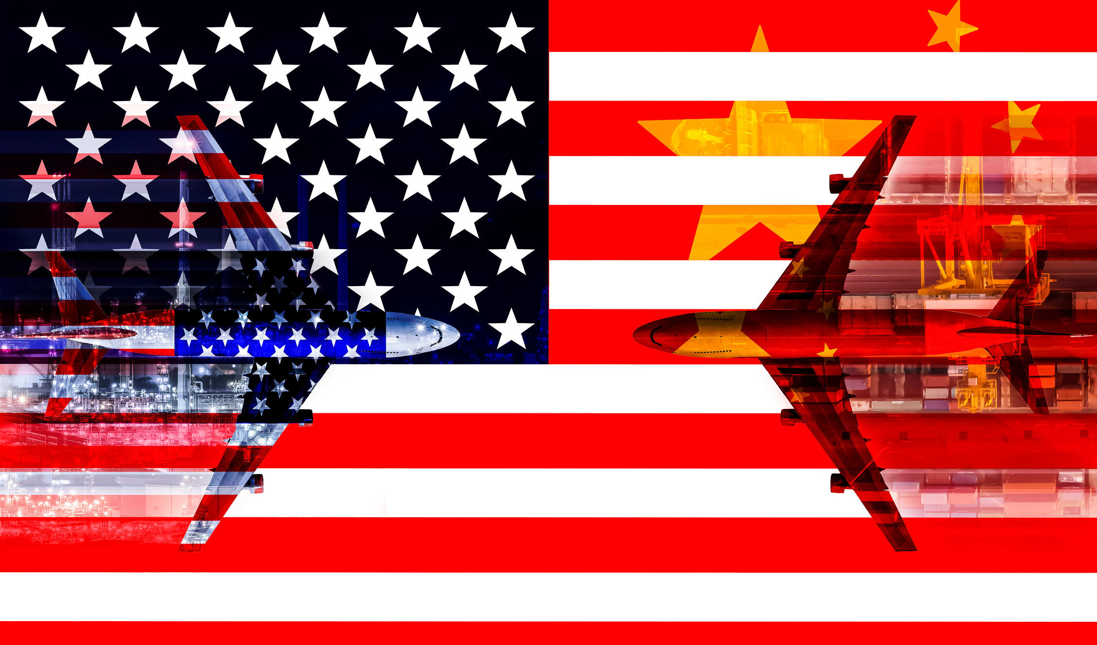 U.S. and Chinese planes on an American flag