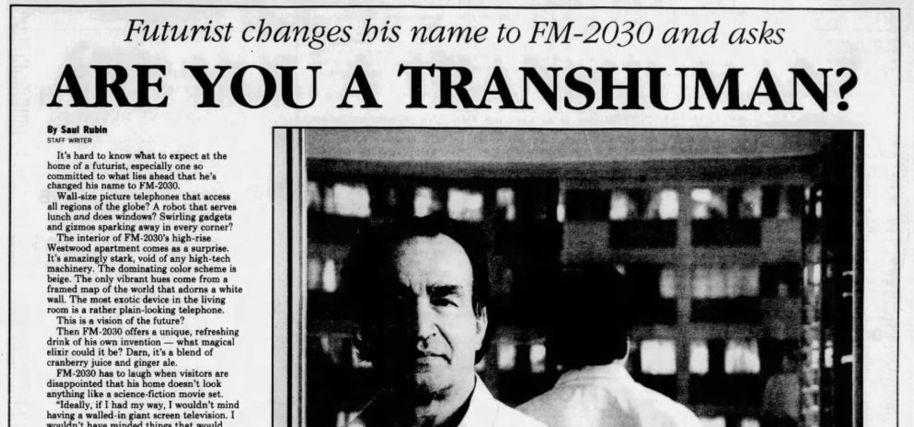 Screenshot of a 1969 news article about transhumanism