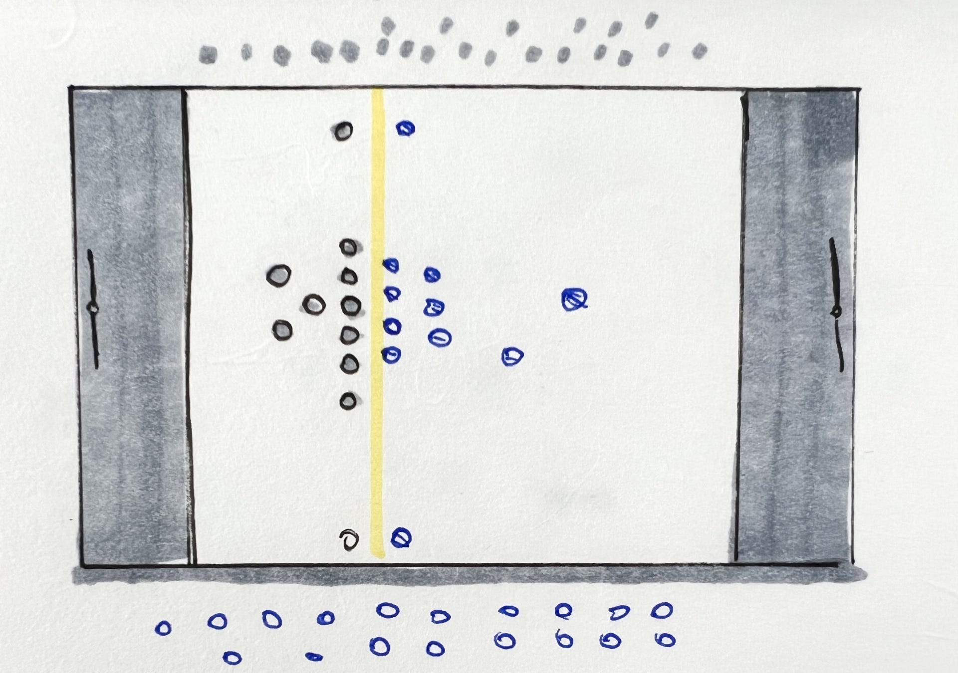 Drawing of a football field horizontally oriented.