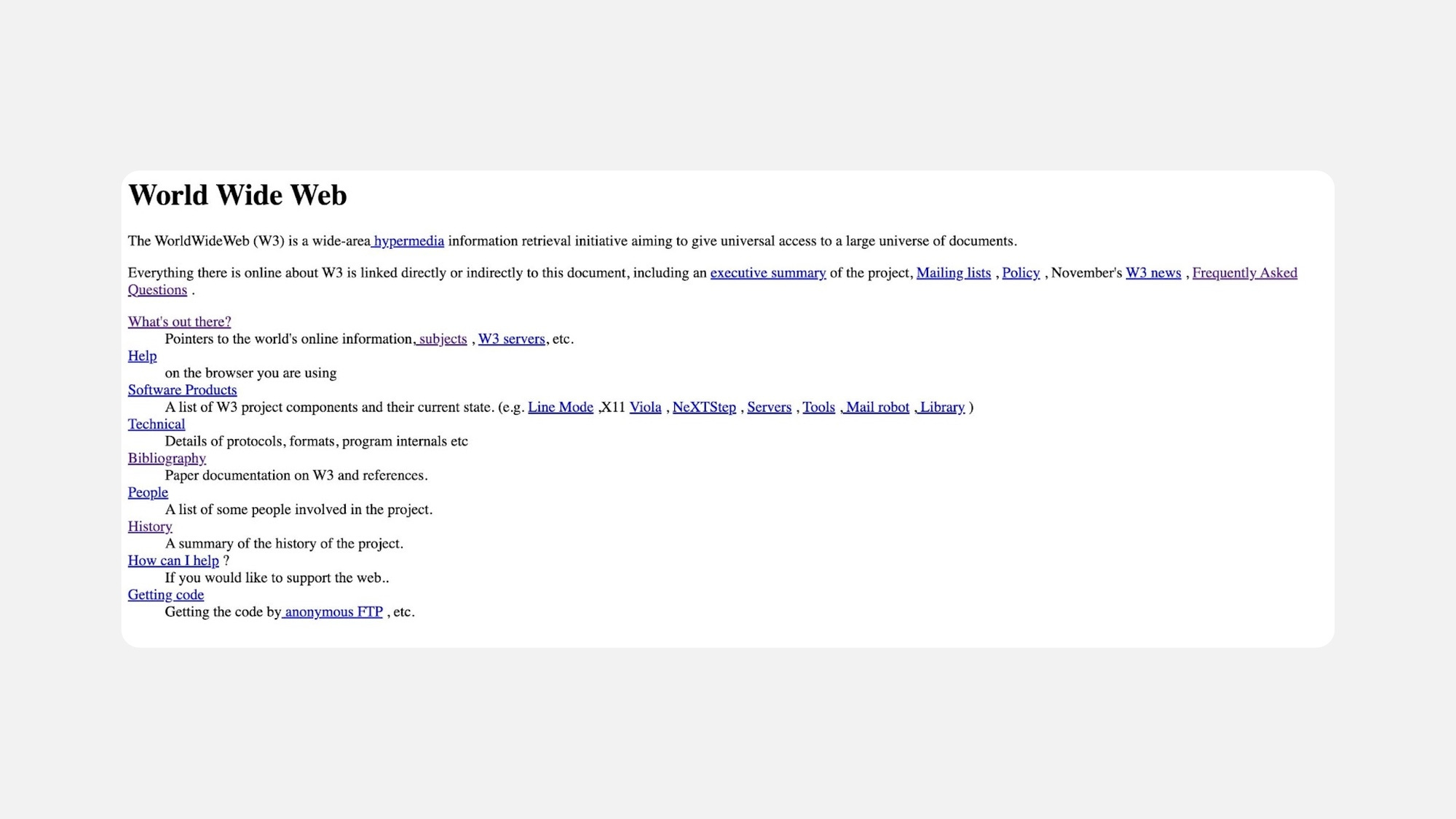 Screenshot of the World Wide Web website