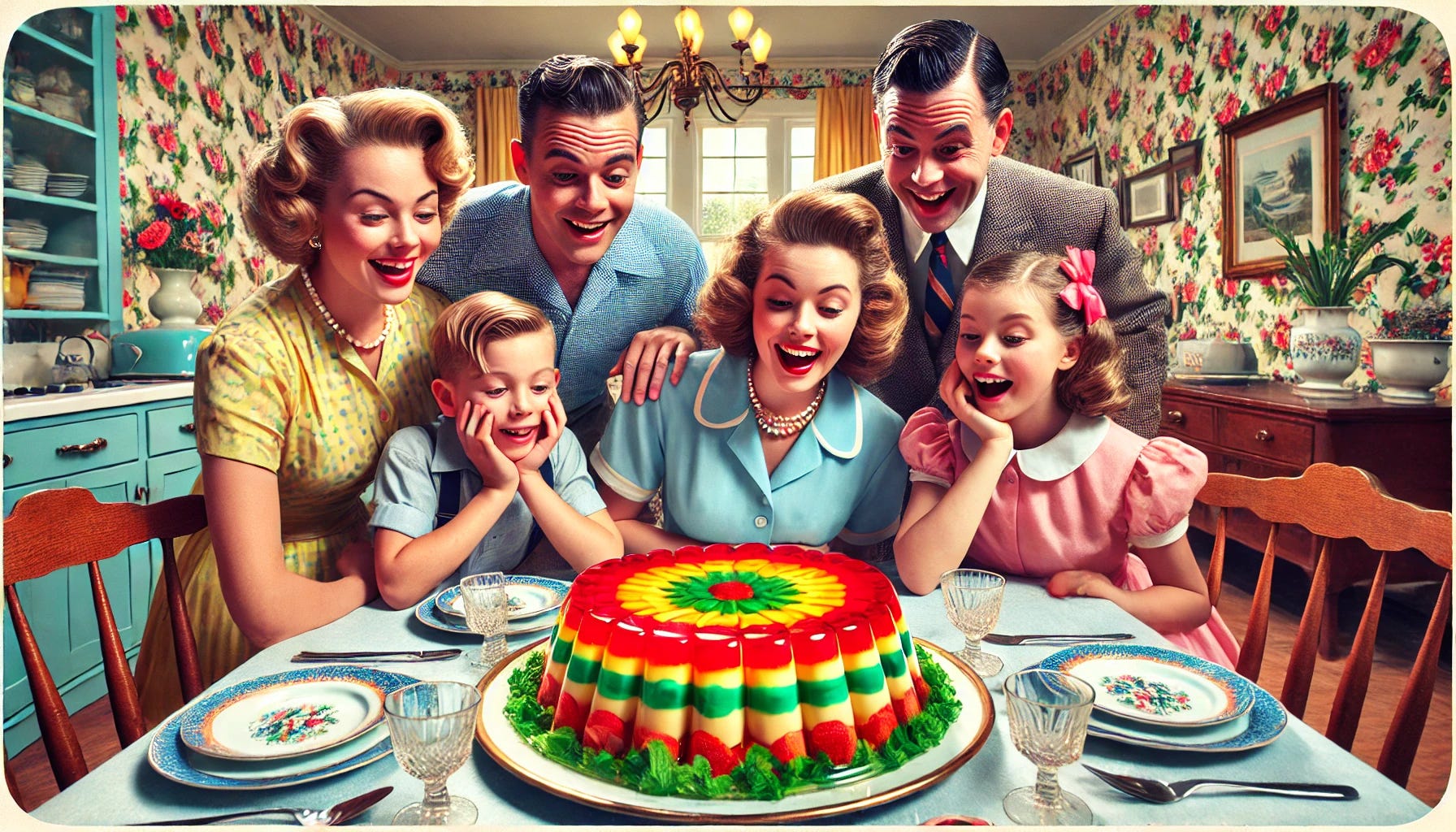 A family looks excitedly at an aspic.