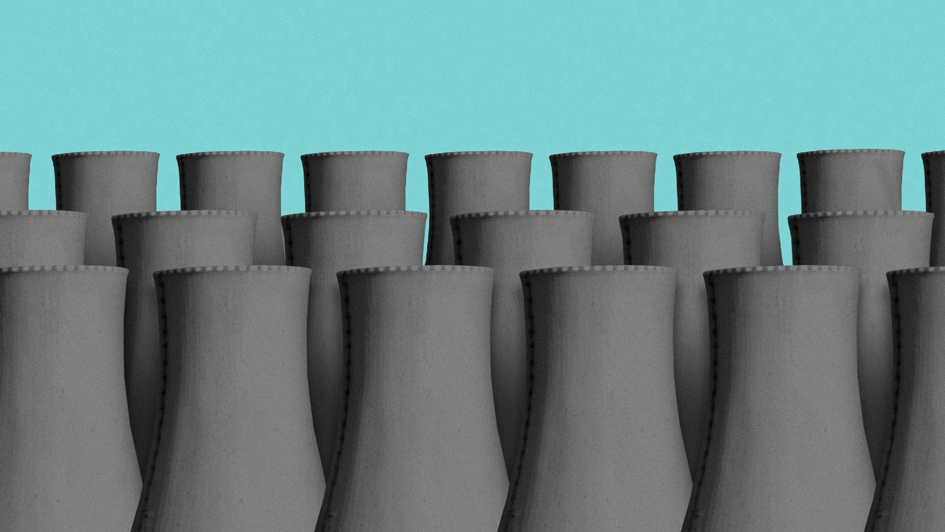 Illustration of rows upon rows of nuclear reactors.