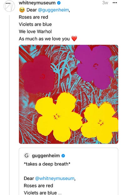 Photo of the whitney and the guggenheim museums writing love poems back and forth to each other.