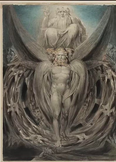 Art that explains so much. Below is Metatron - Also known in the third book  of Enoch as transformed to “little YHWH.” Above, in the clouds, is the  Authority, with the mark