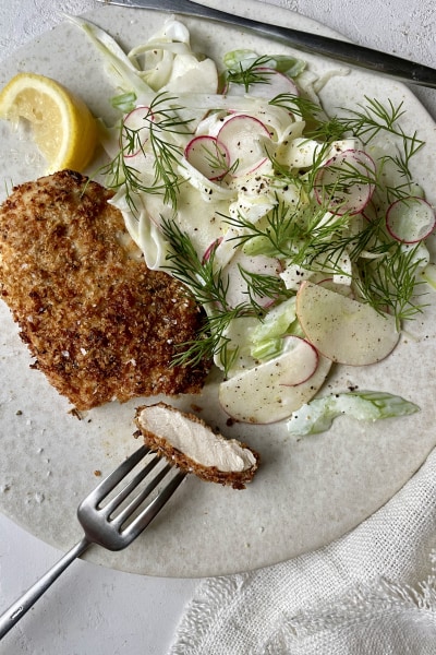 Crispy Chicken Cutlets with Fennel, Apple, and Cabbage Slaw Recipe