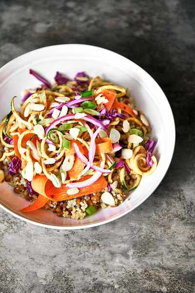 vegan almond ginger zoodle bowls - by Ashley Madden