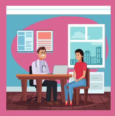 A lady in a male Drs office sat across the table from him A lady in a male Drs office sat across the table from him