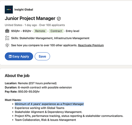 r/recruitinghell - Junior with 4 years of experience??
