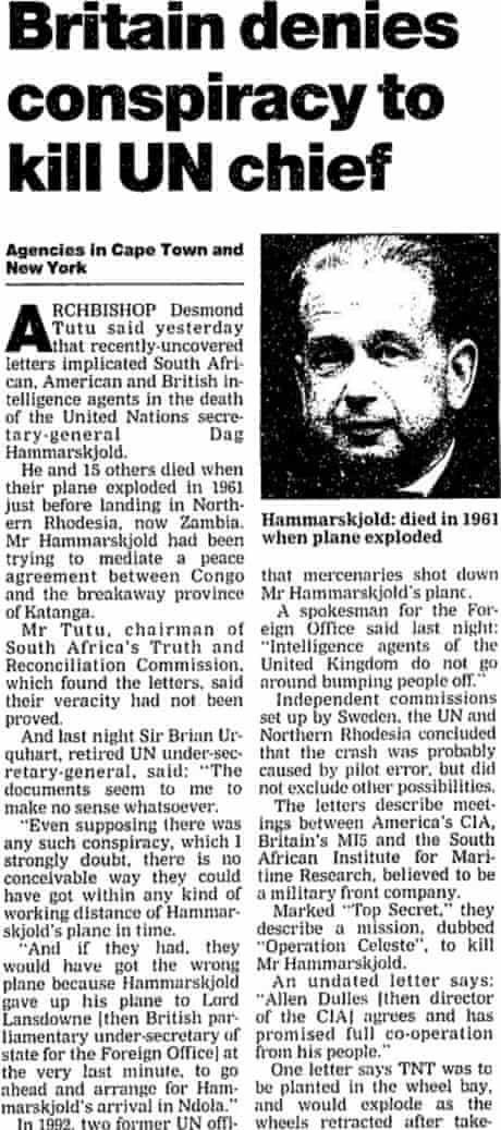 19 September 1961: UN secretary-general Dag Hammarskjold dies in plane  crash | United Nations | The Guardian