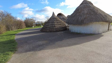 Roundhouses at the Stonehenge Visitor Centre.